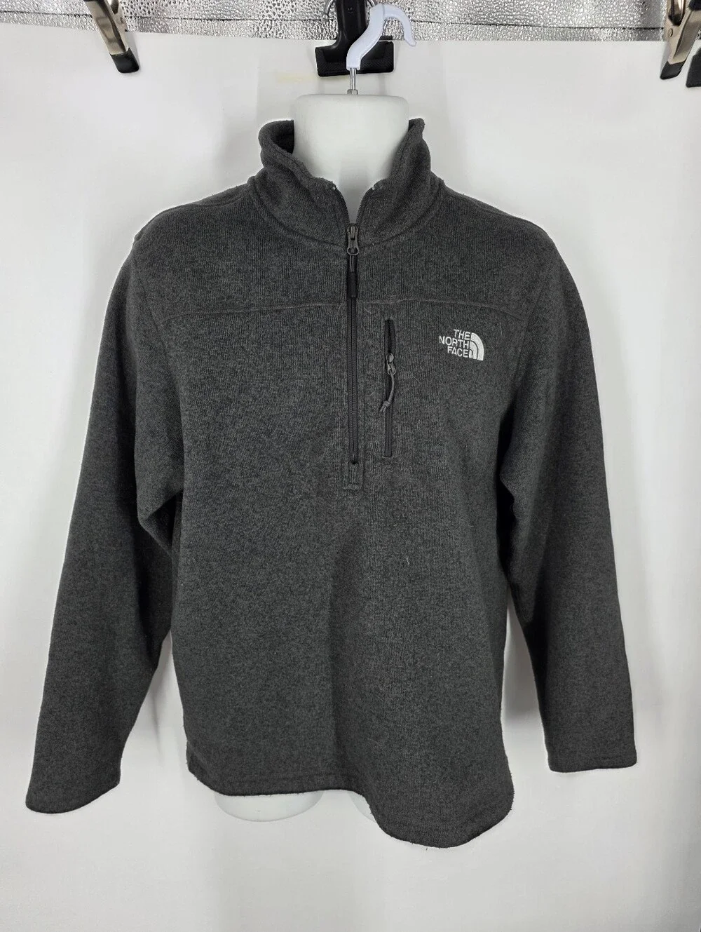 The North Face Gordon Lyons 1/4 Zip Fleece Sweater Mens Large Charcoal Heather
